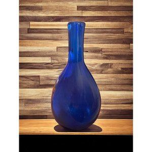 Vintage Cobalt Glass Blown Bud Vase 8 Inch High Midcentury